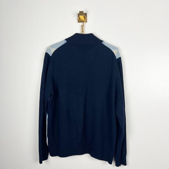 Brooks Brothers Italian Merino Wool Argyle Sweater Blue Button Collar Sz XL - Picture 2 of 6